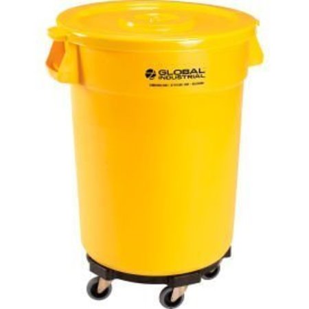 GLOBAL EQUIPMENT Plastic Trash Can with Lid   Dolly - 32 Gallon Yellow 240460YLB
